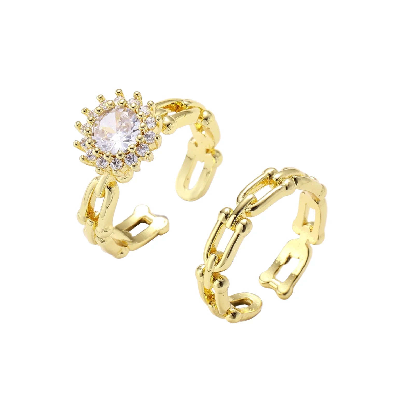 Golden Link & Halo Ring Set